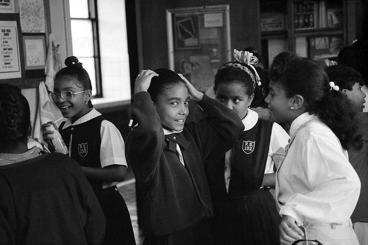 1990s - September 1990: At Public School 192 in Harlem, some students wore uniforms, which were optional.