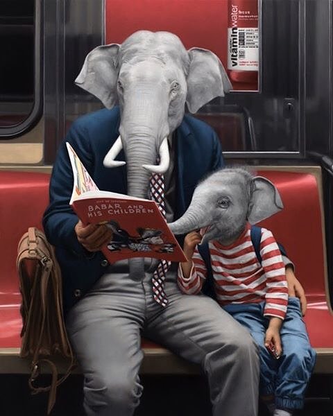 I’ve been watching a lot of videos of elephants on Facebook lately. They are kind of amazing. This new oil painting was inspired by memories of my parents reading Babar to me when I was a kid. Currently on view at UNDERGROUND through May 21st at Thinkspace Gallery (@thinkspace_art) in Los Angeles. The show can also be enjoyed via their website at www.thinkspacegallery.com.

#thinkspacegallery #thinkspacefamily #matthewgrabelsky #underground #subway #elephants #babar #oilpainting #painting