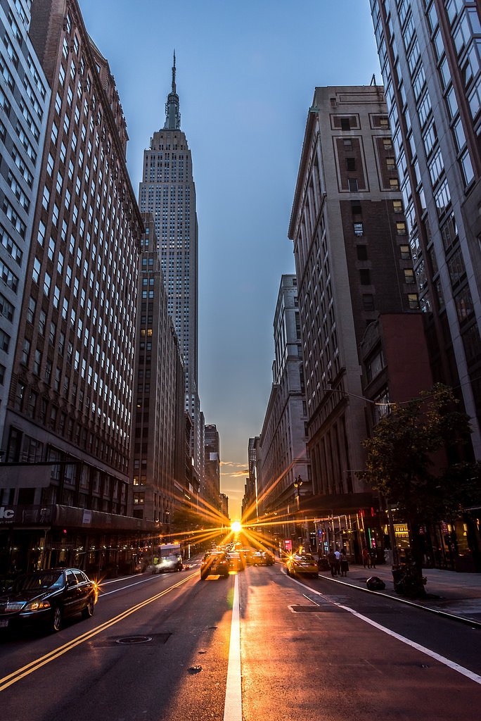 View of Empire State Building and Manhattanhenge in New York this evening!