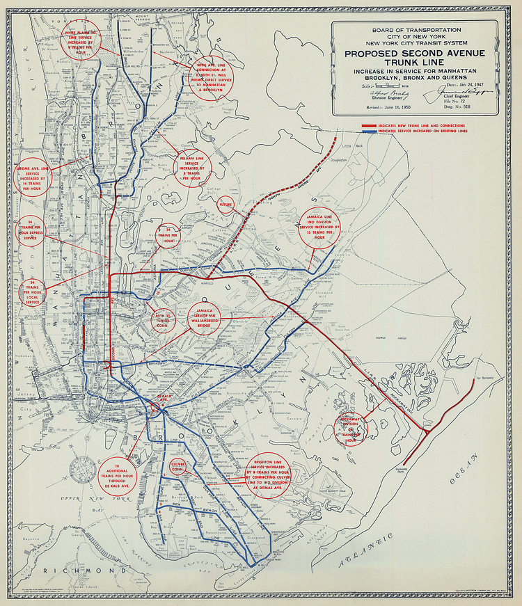 Mid-century modern: “Proposed Second Avenue Trunk Line,” June 1950. (Courtesy of New York Transit Museum)