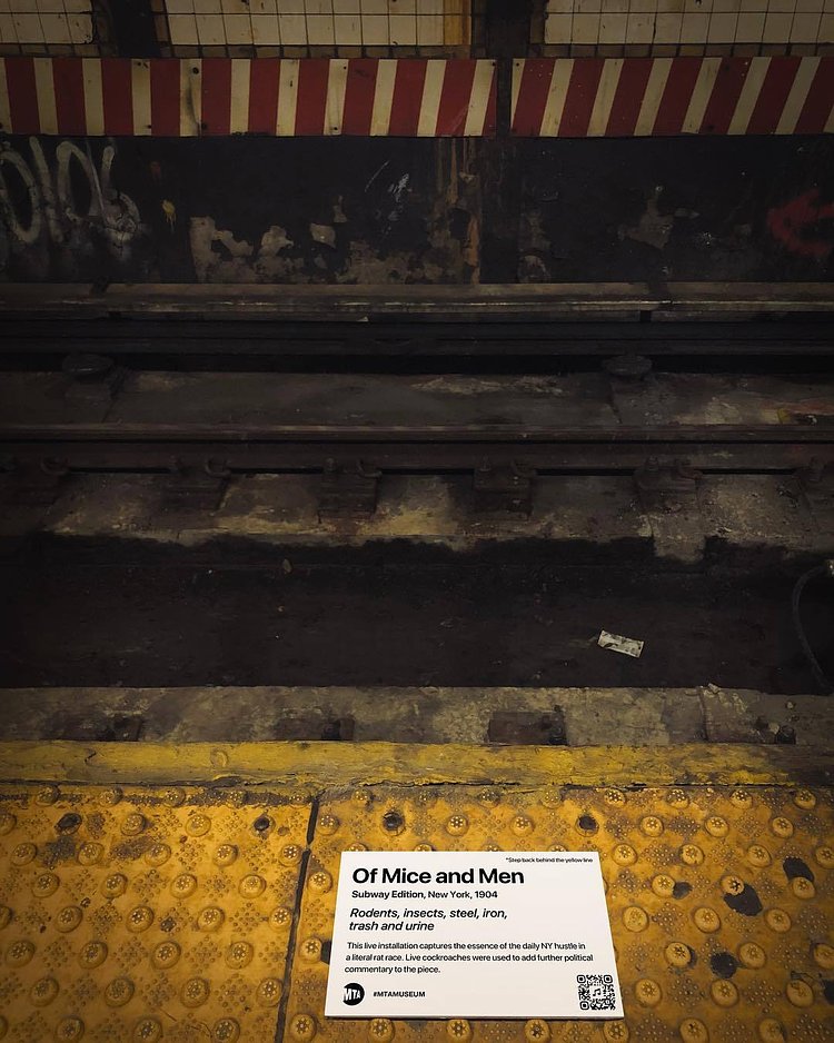 “MTA is not just old. It’s the history of New York.”
Title: Of Mice and Men (Subway Edition), 1904
This live installation captures the essence of the daily NY hustle in a literal rat race. Live cockroaches were used to add further political commentary to the piece.
.
.
.
#mtamuseum #mta #modernart #newyorksubway #newyorker #nyc #newyork #bedfordave #installationart #artist #artmuseum #masterpiece #art #history #ny #subway #station #hipster #brooklyn #williamsburg #streetart #newyorkcity #cool #moma #metropolitanmuseumofart #whitneymuseum #brooklynmuseum #momaps1 #guggenheim #artwork