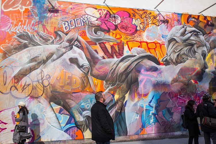 Bowery Wall’s newest mural by PichiAvo mixes colors and classicism