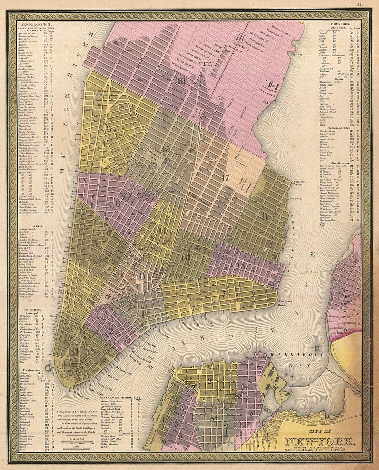 Fairly detailed street map of downtown New York City from 1850