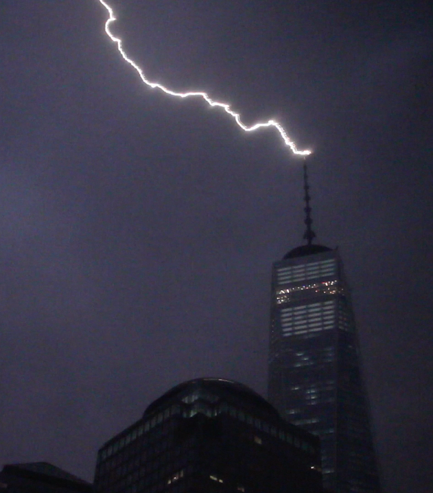 Capturing 2 lightning strikes early this morning at One World Trade Center