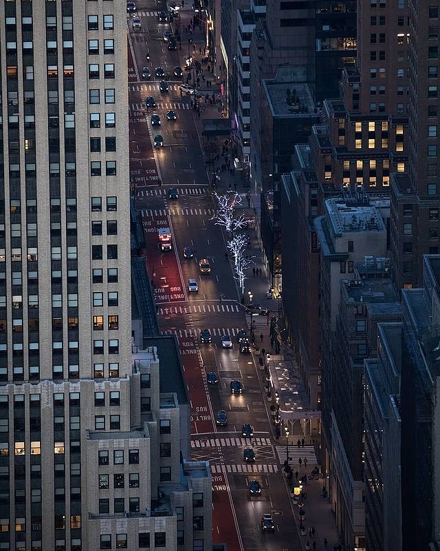 Nightfall down Fifth Avenue, Midtown, Manhattan