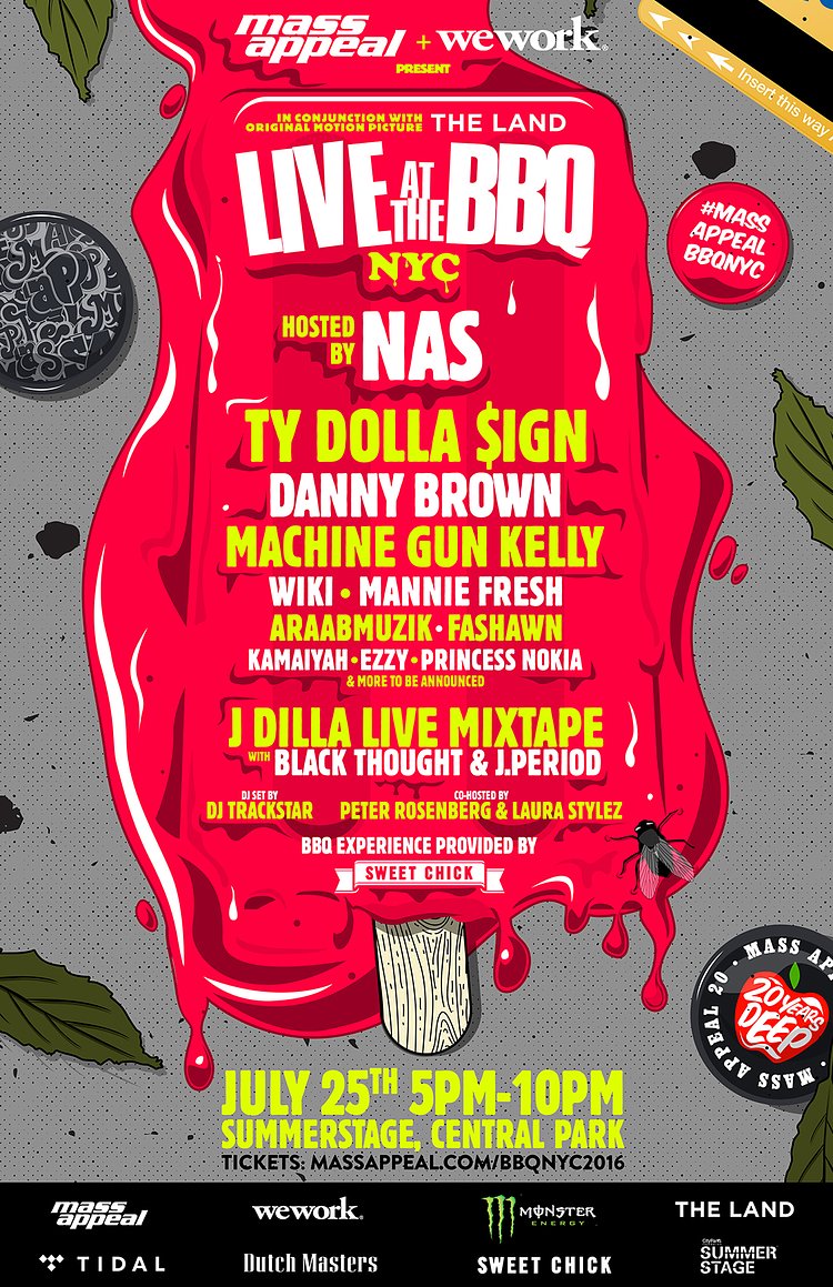 Live at the BBQ co-presented by WeWork, in conjunction with original motion picture The Land, and also sponsored by Monster Energy, Tidal, Dutch Masters, Summer Stage, and Sweet Chick.