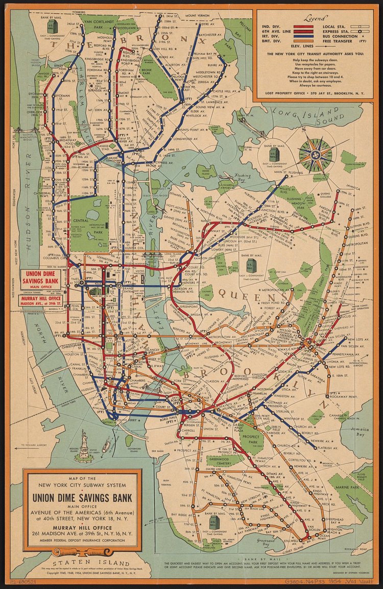 Map of the New York City subway system, 1954