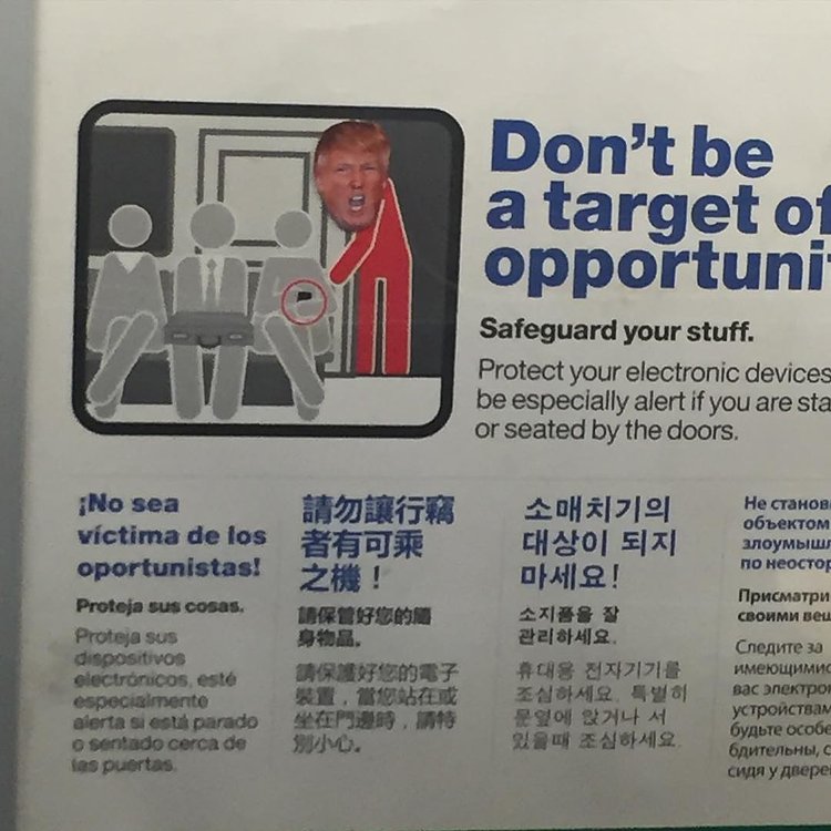 Don't be a target. Find our Trumps and tag us. #nyc #newyork #subway #Trump2016