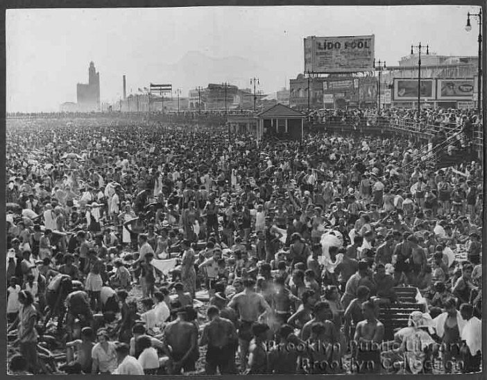 The crowded beach in the 1930s.