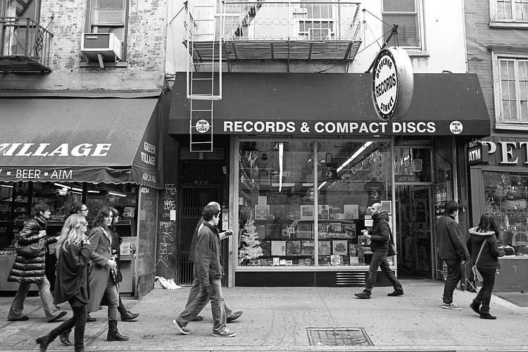 Bleecker St. Records, West Village | Shot on Kodak Tri-X 400 pushed to 1250 ISO and developed in Xtol 1+1 for 11.5 minutes at 68F.