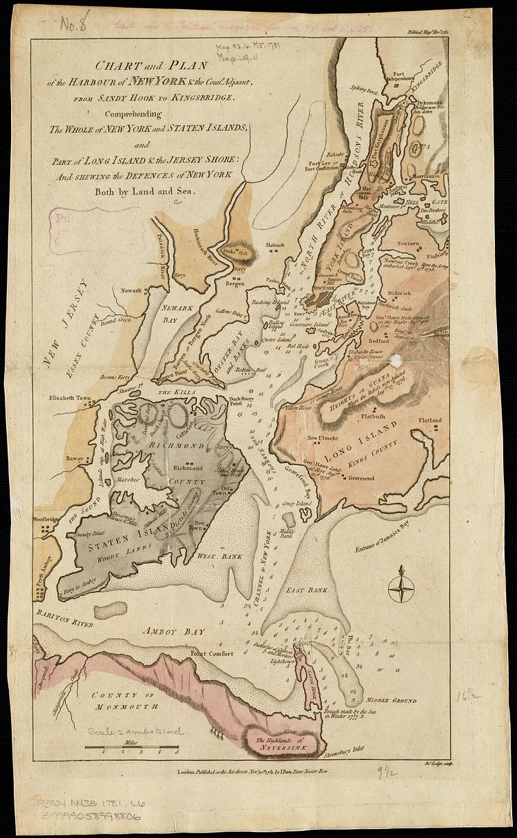 1781 British map of NYC and surroundings