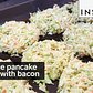 This cabbage pancake is topped with bacon