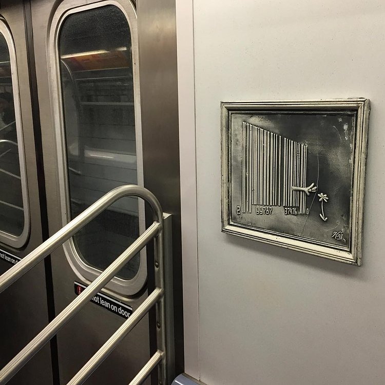 In the late 70's a bike messenger by the name TAKI 183 became what most believe to be the 1st tagger in NYC, he was famous for tagging everywhere he went, but his subway tags became extremely popular. They started a trend, where every taggers #1 dream location was either inside or outside a train! Most graffiti in NYC during the 80s was subway cart graffiti. However the government cracked down in the early 90s and subway art became extremely rare!

When I planned to come to NYC I told my self I would follow in the foot steps of those who came before me and put art in the subway cart!

Untitled 
Kai x NYC 2.11
The 2 line towards Flatbush 
#kaiworldtour 📷by @impermanent_art