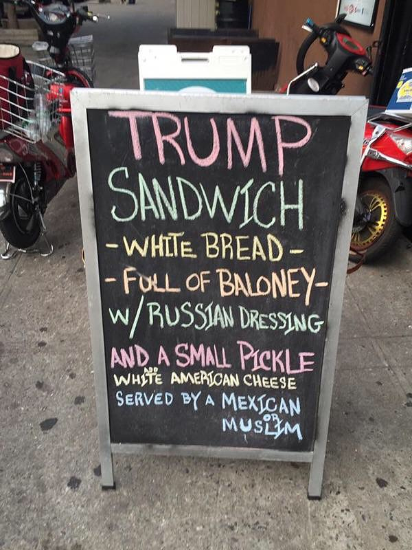 The original sandwich board at Olive Leaf Gourmet before a portion of the sign was scratched out by an unknown individual, the owner said.