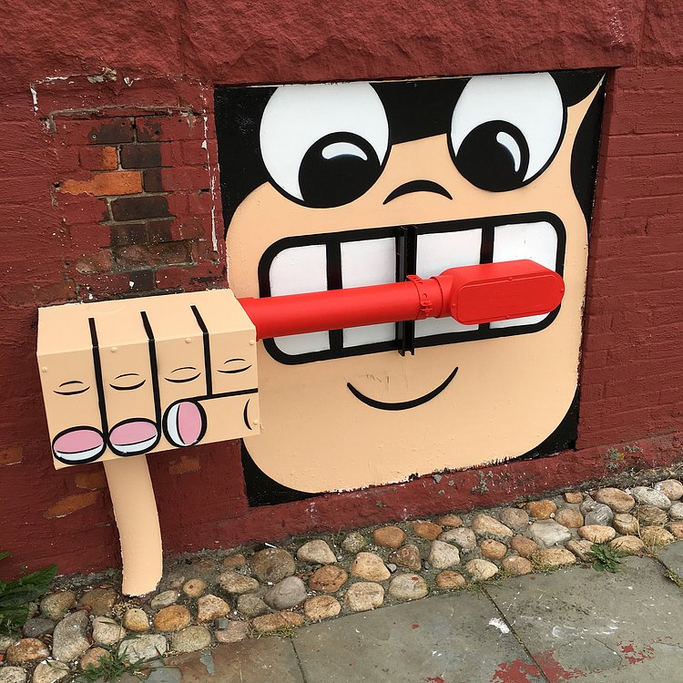 BRUSH EM' UP! #👀 #toothbrush #brushingteeth #streetart #stencilart #tombobnyc #publicart #tombob #stencil #newbedford #massachusetts #nbma