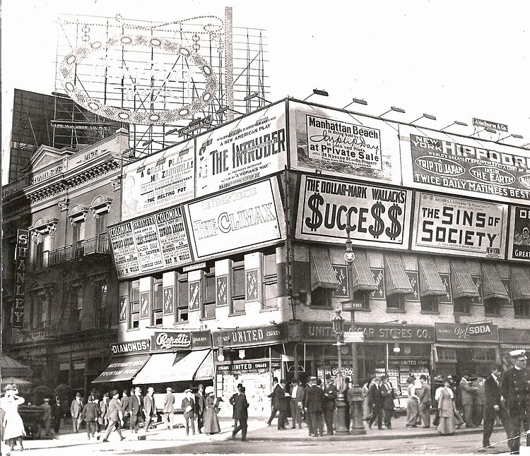 Vintage Photograph of Broadway Advertising in Times Square Circa 1909