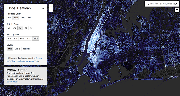 Strava running activity in New York City