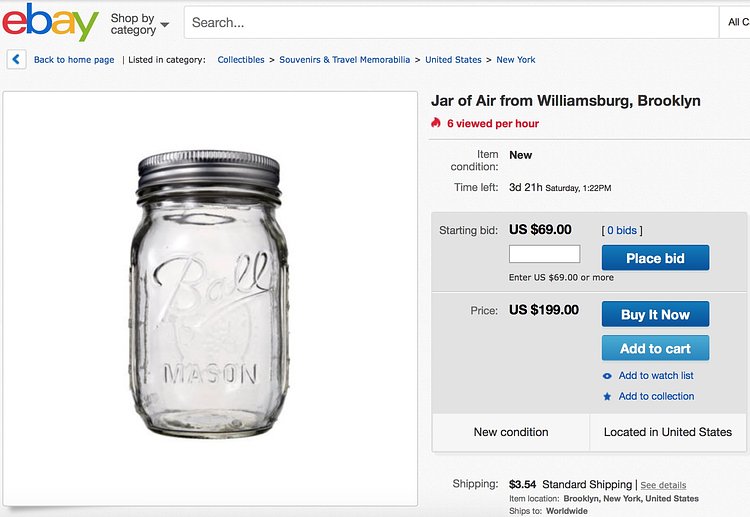 Jar of Air from Williamsburg, Brooklyn