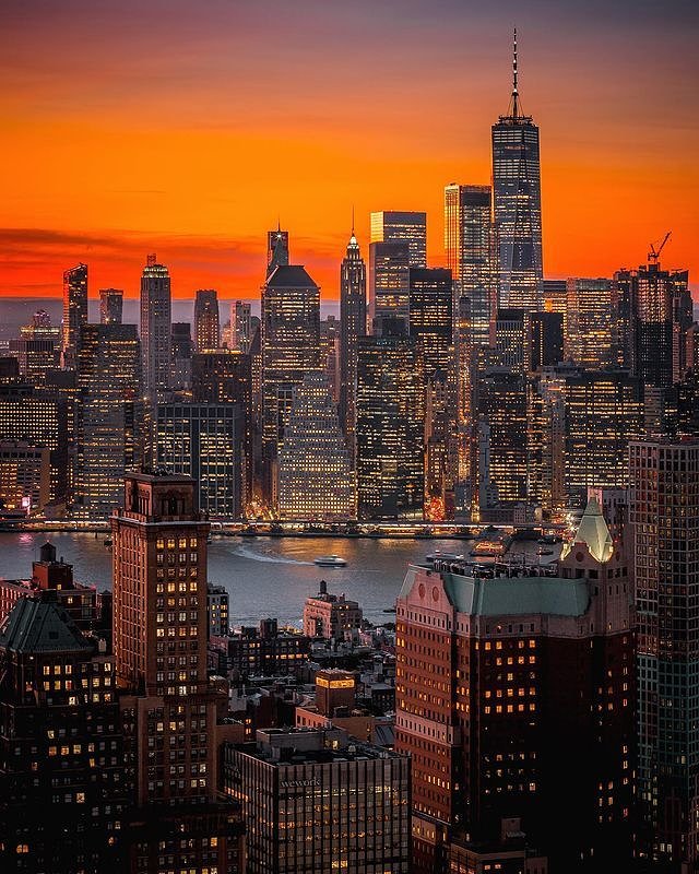 Sunset Over Lower Manhattan Skyline