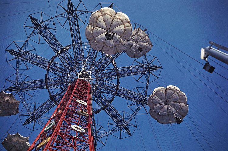 The Life Savers Candy Parachute Jump. Adults paid 40 cents a trip; children paid 25 cents. After the fair, the ride was moved to Coney Island, where it operated on and off until the 1960s. Now closed, the supporting structure still stands there today
