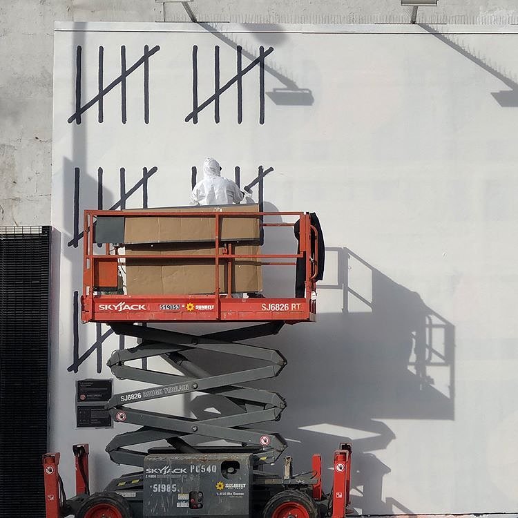 Work in progress, Banksy on the Bowery Art Wall