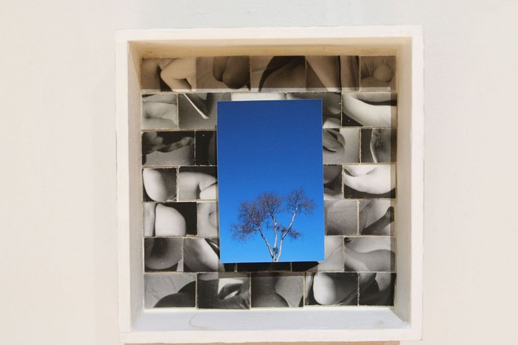 One of Charles Heppner's cigar box pieces in "Eutopia," a collection of installations by artists in the Vanderbuilt Republic agency. 