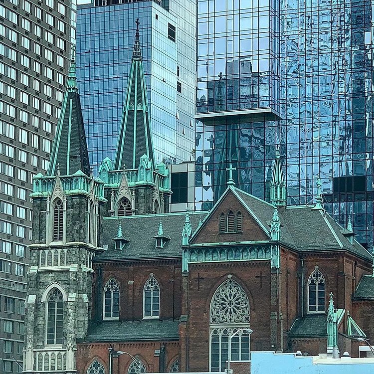 Croatian Church as seen from Lincoln Tunnel entrance. Manhattan, New York.