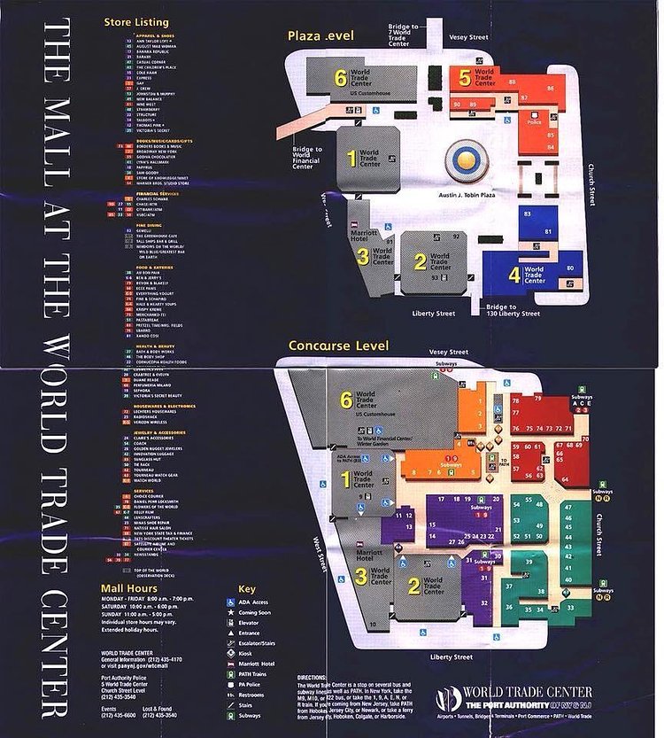Before Oculus: The Mall at the World Trade Center directory (circa mid-90s)