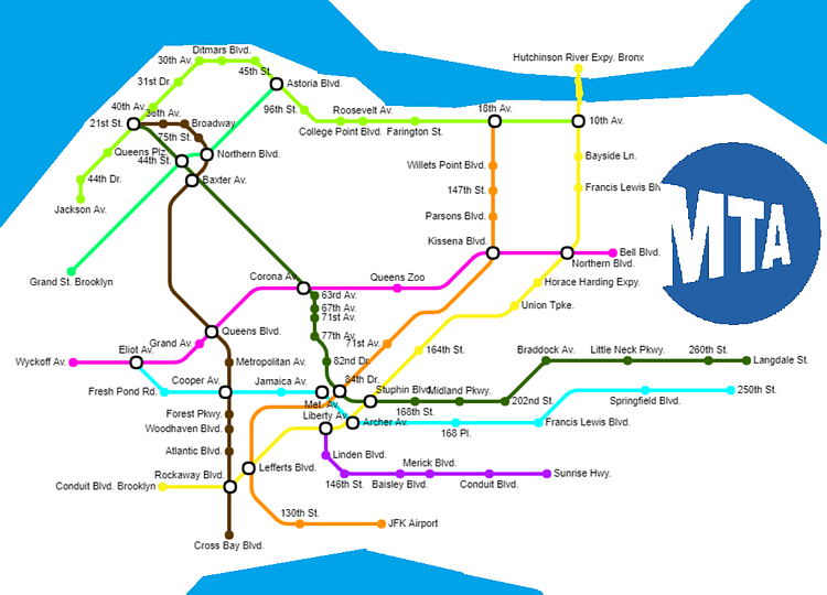 Queens Subway Map if every Subway Restaurant was a subway station