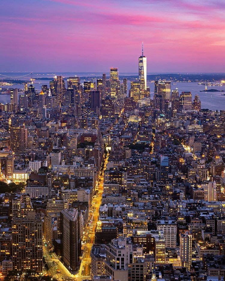Sunset over Lower Manhattan from Empire State Building Observation Deck