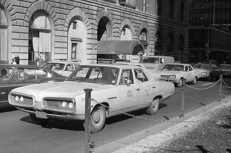 Taxis are seen in mid-Manhattan, New York, Nov. 17, 1970.