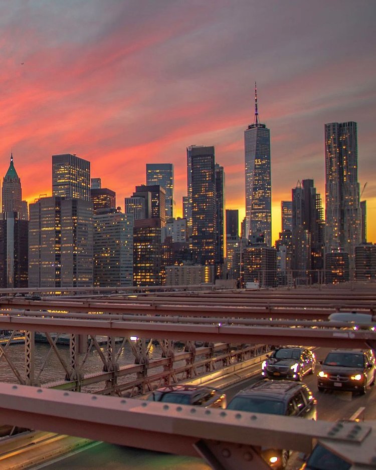 Sunset Over Lower Manhattan from Brooklyn Bridge