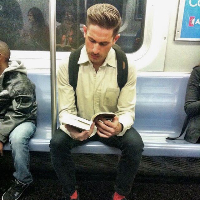 Whoa. This smoldering smokeshow stepped right off the pages of GQ and into my heart. That manly moustache almost makes me forget he has better hair than I do. When he puts down that book I hope he'll give me some tips #butjustthetips #hotdudesreading