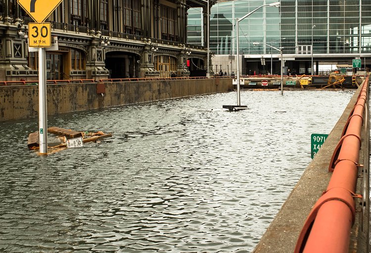 Lower Manhattan flooding during Hurricane Sandy