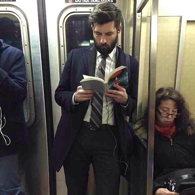 Dapper Dude Alert! Damn. Whatever prose he's reading cannot match the beauty of that full beard. He's like the hot English professor of my dreams, only with way better hair. #voluntarydetention #hotdudesreading - this ones for @lancebass