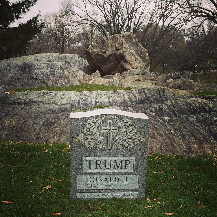 Someone placed an actual Trump tombstone in Central Park