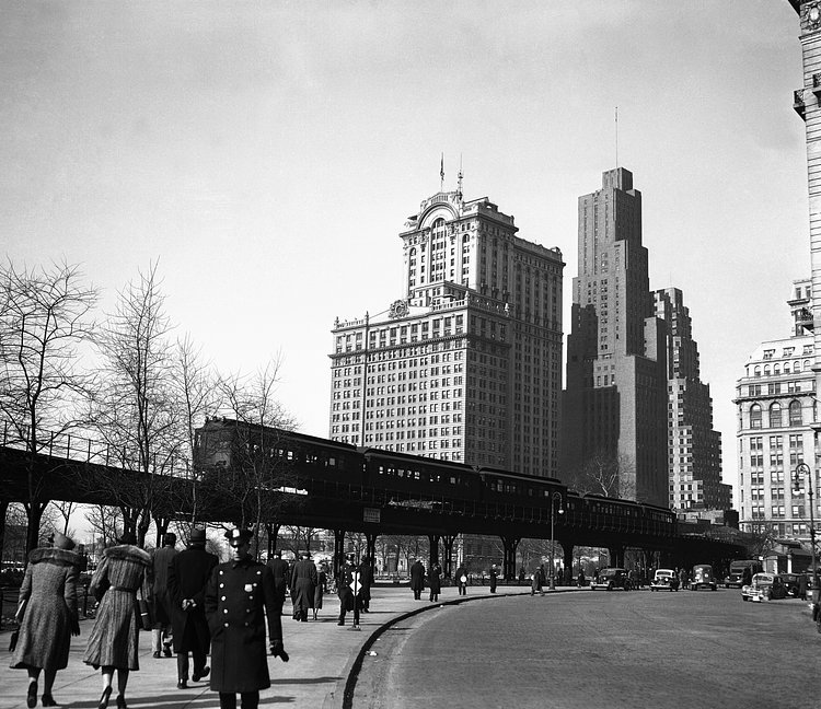 The Ninth Avenue "El" or elevated, is shown looking north along State Street in New York, Feb. 22, 1940. The transit commission has authorized the condemnation of the structure.
