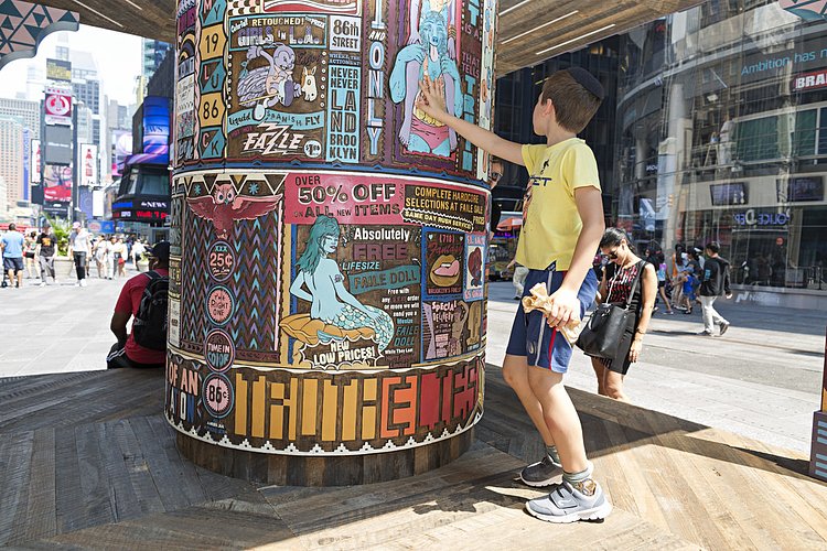 FAILE: Wishing on You | FAILE: Wishing on You
August 17, 2015 - September 1, 2015

Brooklyn-based artist collaboration FAILE bring FAILE: Wishing on You, an installation reimagining Asian prayer wheels in the context of Times Square’s kaleidoscopic history, to the Broadway plaza between 42nd and 43rd Streets.  Artists Patrick McNeil and Patrick Miller are using this piece, their largest to date, to re-imagine Times Square - a sacred American landscape known both for bright lights and the gathering of many communities.  In collaboration with Brooklyn Museum.  

Photo courtesy of Ka-Man Tse for @TSqArts.