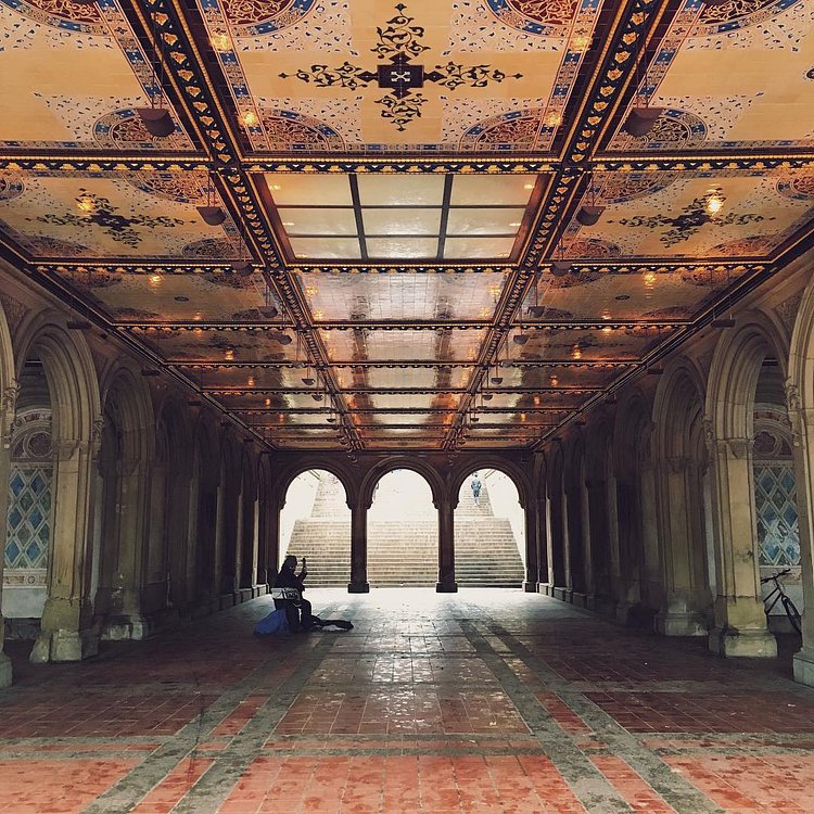 Bethesda Terrace...💕
The stonework of the terrace is a riot of symbolic carvings and mini sculptures, and there's much fun to be looking for the most intriguing of the carving, found on one of the stone posts at the top of the stairs, a flying witch on her broomstick above a jack-o'-lantern pumpkin. This may be a reference to the Irish immigrants who built the terrace and brought Halloween to America with them. 
#picturesofnewyork