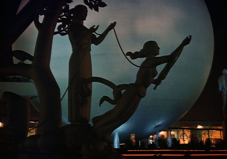 Detail of Time and the Fates of Man, a sculpture by Paul Manship, in front of the Perisphere, at the 1939 New York World's Fair.