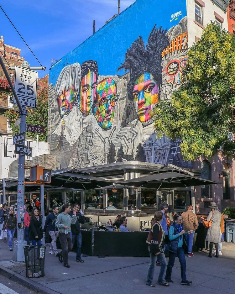 Kobra street art above Empire Diner, Chelsea, Manhattan