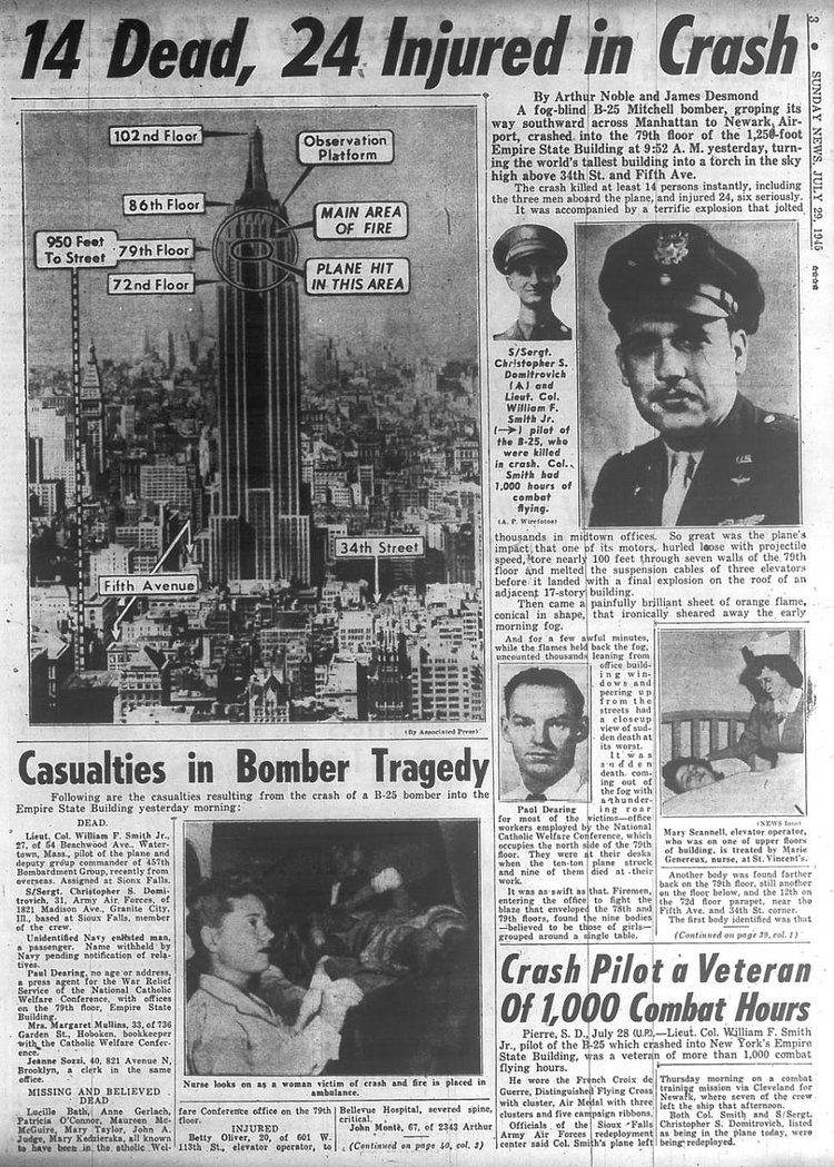 New york Daily News covers the B-25 Empire State Building crash on July 28, 1945.