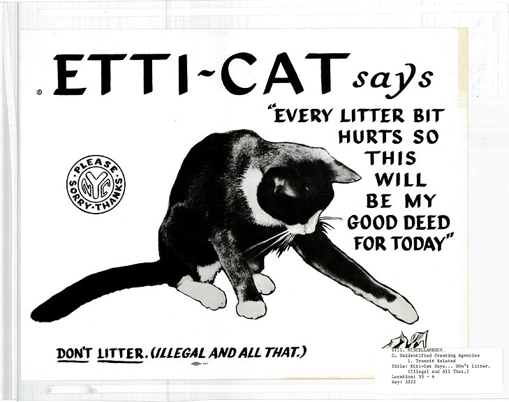 “Etti-Cat says … Don’t Litter. (Illegal and all that.)” (1962) (courtesy Poster Collection, New York Transit Museum)