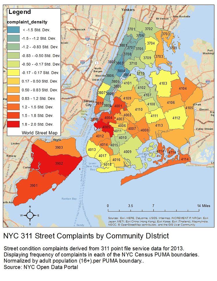 NYC Street complaints choropleth using 311 service data