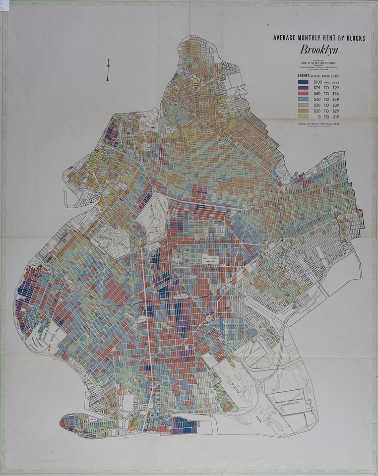 Average Monthly Rent By Blocks, Brooklyn, 1940