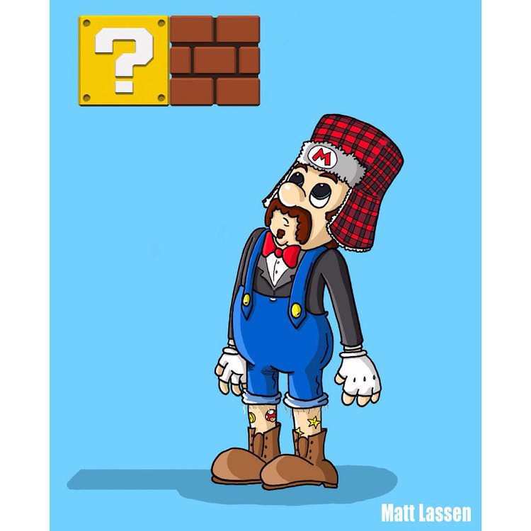 Hipster Super Mario (No. 5 in a series) #cartoon #nintendo #supermario #hipster #art #illustration #gaming #gamer #videogames #tattoos