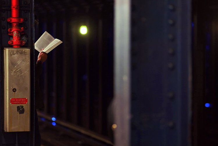 Reading on subway platforms, Prince Street, Jan. 10, 2014.