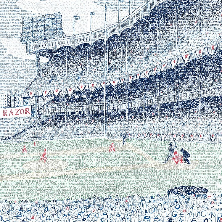 Yankee stadium using the names of every Yankee that played there