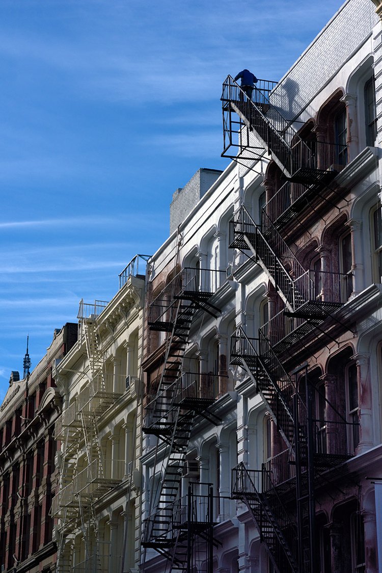 Soho Fire Escapes and Man at Top