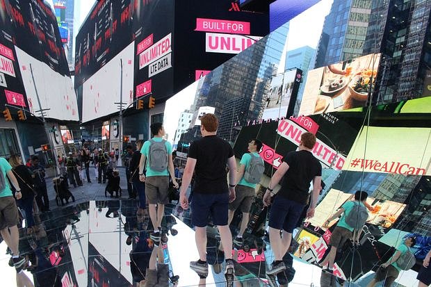 Pedestrians walk through the "kaleidoscope."